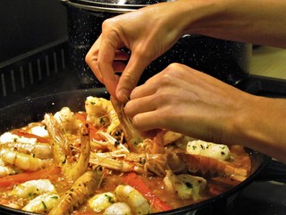 Vegetables and Fish used to cook Paella in the typical Spanish Way. This Spanish speciality can be made with seafood or meat