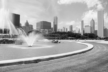 Chicago skyline. Vintage filtered black and white tone.