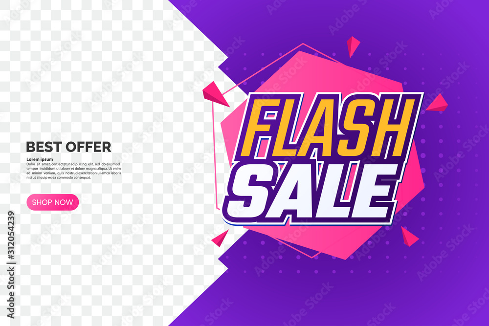 Poster flash sale promotion banner with text and geometric backdrop. creative discount label template. sale