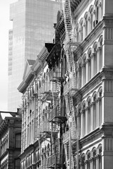 SoHo architecture NY. Vintage filtered black and white tone.