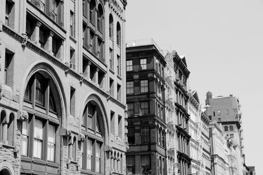 Fototapeta Soho, New York. Vintage filtered black and white tone.