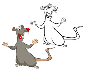 Vector Illustration of a Cute Cartoon Character Rat for you Design and Computer Game. Coloring Book Outline Set