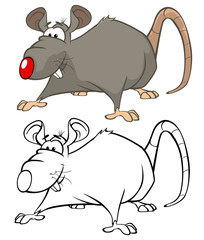 Vector Illustration of a Cute Cartoon Character Rat for you Design and Computer Game. Coloring Book Outline Set