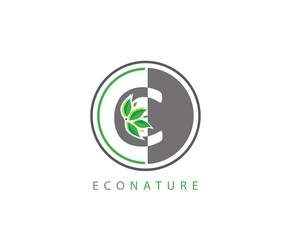 C Letter Circle Eco Green Leaf Logo