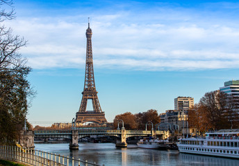 Eiffel tower with bridge and seine