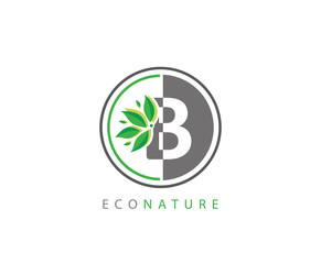 B Letter Circle Eco Green Leaf Logo
