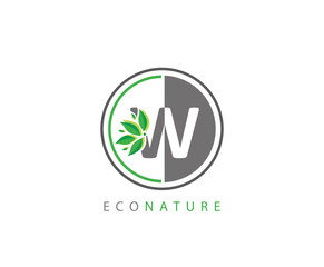W Letter Circle Eco Green Leaf Logo
