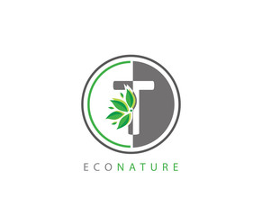 T Letter Circle Eco Green Leaf Logo