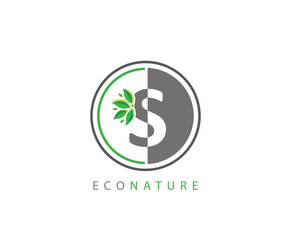 S Letter Circle Eco Green Leaf Logo