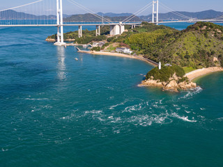 来島海峡の渦潮（うずしお）　空撮