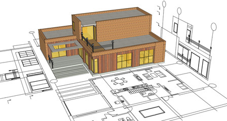 house architectural project sketch 3d illustration © Svjatoslav