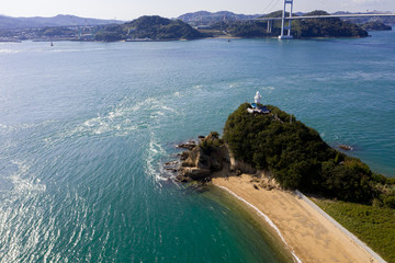 来島海峡の渦潮（うずしお）　空撮