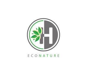 H Letter Circle Eco Green Leaf Logo