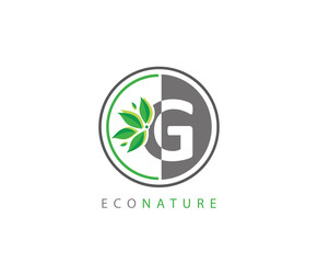 G Letter Circle Eco Green Leaf Logo