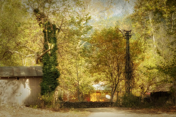 Fototapeta na wymiar a village house in autumn
