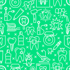 Fototapeta premium Stomatological seamless pattern in thin line style