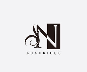 Vintage N Letter Leaves Logo. Black and White N With Classy Leaves Shape design perfect for fashion, Jewelry, Beauty Salon, Cosmetics, Spa, Hotel and Restaurant Logo. 