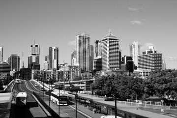 Brisbane city, Australia. Black and white retro style.