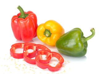 assorted bell peppers isolated on a white background