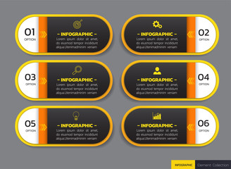 Infographics design with 6 options template.