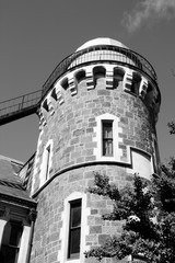 Fototapeta na wymiar Astronomic observatory in Christchurch NZ. Black and white retro style.