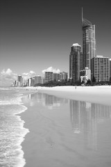 Australia - Gold Coast skyline. Black and white retro style.