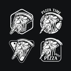 set of pizza emblem isolated on dark background