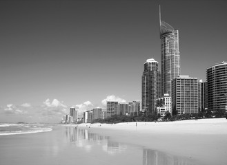 Gold Coast city, Australia. Black and white retro style.