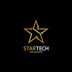 Obraz premium Gold Star Technology logo on black background