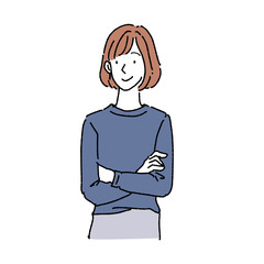 腕を組む　女性　イラスト　笑顔　上半身