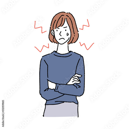 イライラする女性 上半身 手描き イラスト 30s Wall Mural 3 Matsu