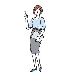 ワンポイントの仕草をする女性　全身　イラスト　