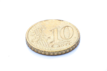 two euro coin closeup on white background,shallow DOF
