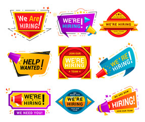 Recruiting agency stickers flat vector illustrations set