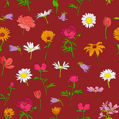 vector seamless pattern with flowers
