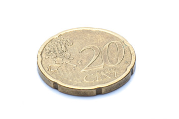 two euro coin closeup on white background,shallow DOF