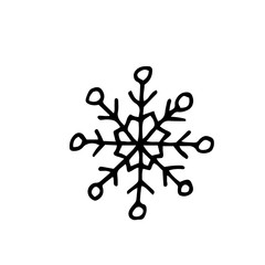 Single hand drawn snowflake. Doodle vector illustration. Winter element for greeting cards, posters, stickers and seasonal design. Isolated on white background