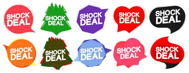 Set Shock Deal tags design template, sale speech bubble banners, app icons, vector illustration