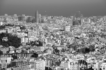 Barcelona city. Black and white retro image style.