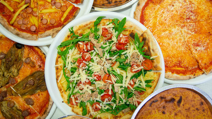 assorted pizza from top