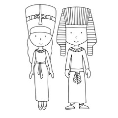  vector illustration of a pharaoh and cleopatra on a white background simple drawing