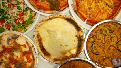 assorted pizza from top