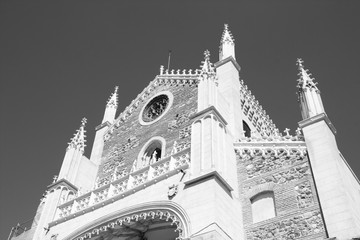Madrid Geronimo Church. Black and white retro image style.