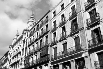 Madrid street. Black and white vintage style.