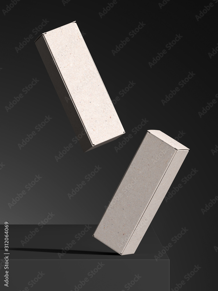 Poster blank white levitating boxes from recycled cardboard. empty space. environmental responsibility. 3d 