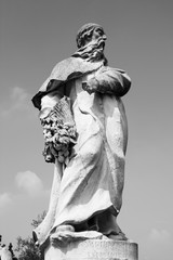 Jesuit statue in Padua, Italy. Black and white vintage style.