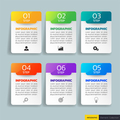 Modern Infographics design template 6 options process. vector design.