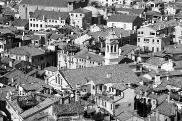 Venice city aerial view. Vintage toned black and white style.