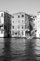 Venice city canal. Vintage toned black and white style.