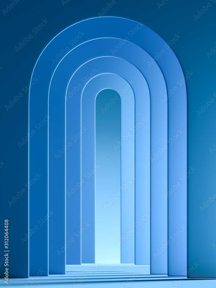 Poster modern showcase with empty space pedestal on abstract blue geometric background. 3d rendering.